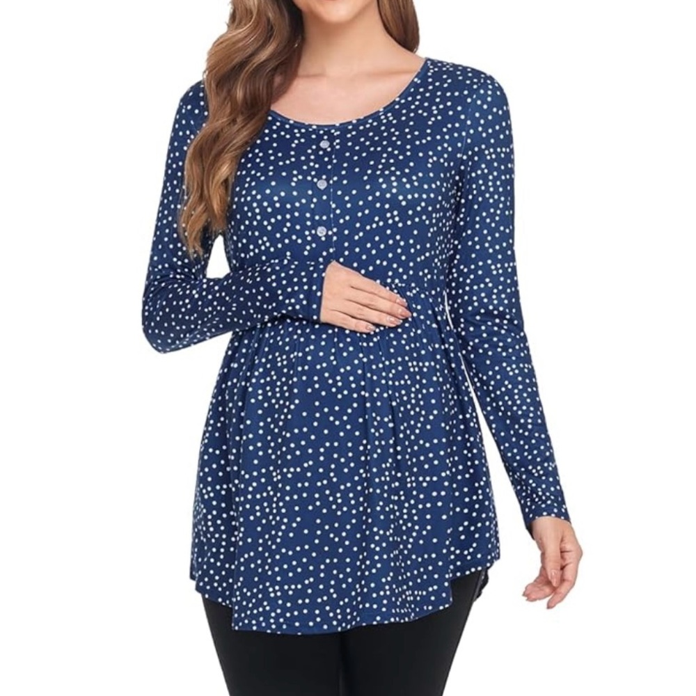 Blue Polka Dot Maternity Top